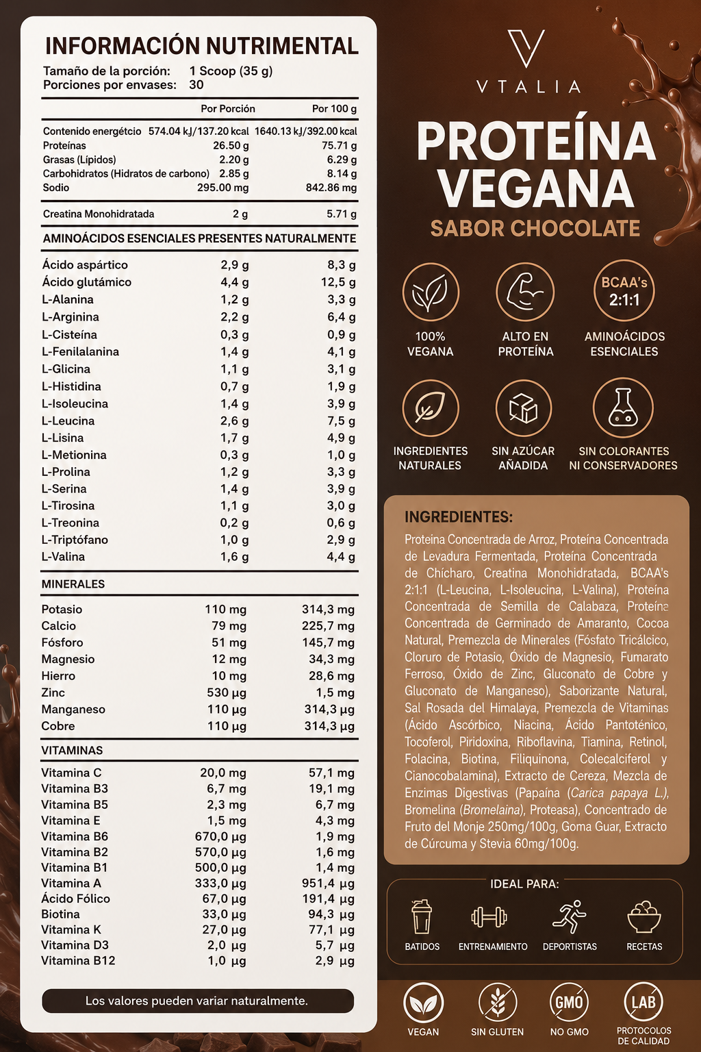 Proteína Vegana Chocolate | 26.5 g de proteína | 1 kg