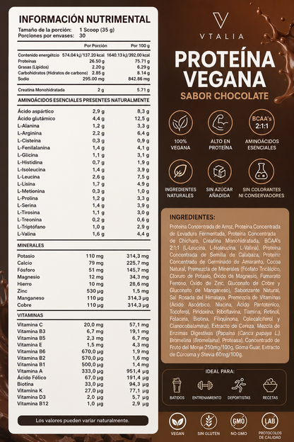 Proteína Vegana Chocolate | 26.5 g de proteína | 1 kg