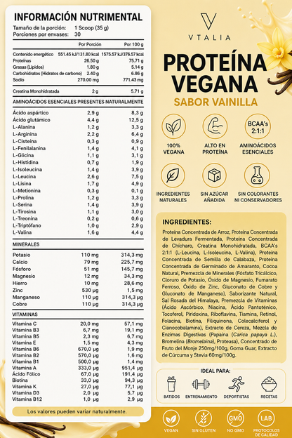 Proteína Vegana Vainilla | 26.5 g de proteína | 1 kg