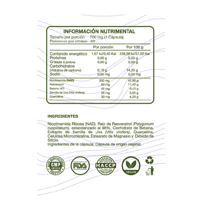NAD+ Resveratrol | 60 cápsulas
